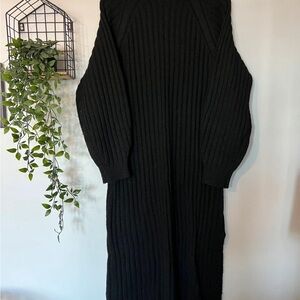 Black Ribbed Knit Sweater Dress